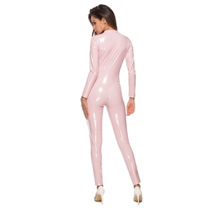 Salopette Sexy en cuir brillant à entrejambe <span class=keywords><strong>ouverte</strong></span> pour femme, <span class=keywords><strong>combinaison</strong></span> érotique en <span class=keywords><strong>Latex</strong></span> pour modeler, à Double fermeture éclair - Product Image 4