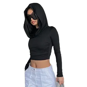 Womens Clothing Tops Sexy High Quality Women Clothing Cropped Hoodie Customized Loose And Comfortable Long Sleeve Tops