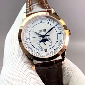 Reloj de calendario de fase lunar de lujo para hombre con espejo de zafiro de esfera simple y logotipo de diseñador personalizado al por mayor - Product Image 1