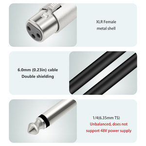 Câble de microphone équilibré personnalisé 6.35mm mâle TS <span class=keywords><strong>Mono</strong></span> vers <span class=keywords><strong>XLR</strong></span> femelle Câble audio blindé en cuivre sans oxygène - Product Image 2