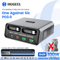 Chargeur Type-C 100W GaN Super Rapide, Chargeur de Bureau 6 en 1 avec Câble Rétractable de 70 cm pour Téléphone, Ordinateur Portable, Adaptateur USB-C
