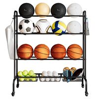 Paniers de rangement pour équipement de sport à quatre couches Support de ballon roulant de volley-ball Organisation de garage Support de basket-ball avec roues