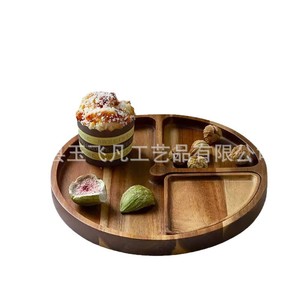 Acacia Wood Divided <b>Tray</b> Round Solid Wood Dessert <b>Snack</b> <b>Tray</b> For Afternoon Tea Serving - Product Image 3