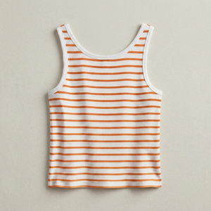 Camiseta sin mangas de punto a rayas blancas y naranjas para mujer, cuello redondo, informal, transpirable, acanalada - Product Image 1