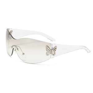 Custom Personalized High Quality Oversize Rimless Sports Sunglasses One-Piece <strong>Lens</strong> White/Pink PC UV400 Protection for Men Women - Product Image 3