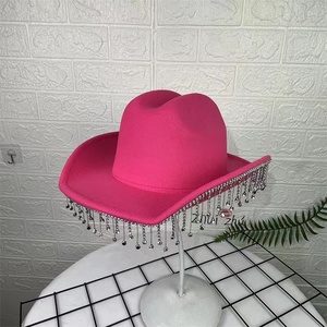 <span class=keywords><strong>Costume</strong></span> à large bord en feutre de <span class=keywords><strong>cowgirl</strong></span> pour femme adulte Chapeau de cowboy western avec franges en strass - Product Image 3