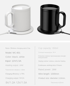 350ml 2 trong 1 nước nóng cốc cà phê với bộ sạc không dây kiểm soát nhiệt độ Cốc gốm thông minh sưởi ấm Pad cà phê ấm hơn - Product Image 3