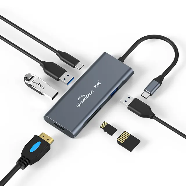 usb c adapter Hot Selling 7in1 Usb C Hub 4K Hdtv Fast Charging Aluminum 7 in 1 hub Type Cadapter For MP PC Laptop