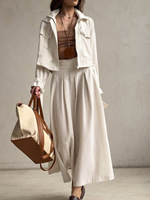 Ensemble jupe deux pièces pour femme, jupe midi plissée beige, veste courte taille haute, tenue vintage d'automne, fabricant en gros