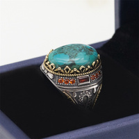 Bague pour homme en argent sterling 925, pierre turquoise naturelle, faite à la main, style vintage turc, bijou cadeau pour homme