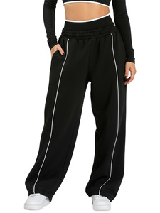 <span class=keywords><strong>Pantaloni</strong></span> Casual Neri da Donna con Strisce <span class=keywords><strong>Bianche</strong></span> <span class=keywords><strong>a</strong></span> Contrasto <span class=keywords><strong>Pantaloni</strong></span> Sportivi <span class=keywords><strong>a</strong></span> Gamba Larga con Elastico in Vita <span class=keywords><strong>Pantaloni</strong></span> Lunghi Ampi - Product Image 1