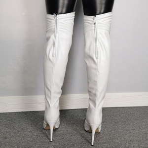 Bottes hautes sexy pour femmes, taille 47, couleur unie, blanches, avec fermeture éclair arrière, talon aiguille, bout pointu, bottes longues jusqu'au cuisse - Product Image 5