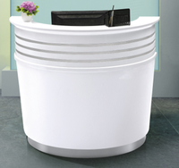Bureau d'accueil moderne en bois personnalisé avec logo, blanc, anti-eau, anti-rayures, pour salon de beauté, hôpital, école, usage commercial, supermarché