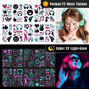 Notas musicales Números <span class=keywords><strong>Corona</strong></span> UV Blacklight Tatuajes, Brilla en la oscuridad Suministros de maquillaje para fiestas Favores de fiestas - Product Image 2