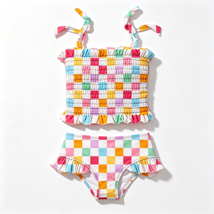 2026 Hot New Girls Boutique Swimsuit <strong>Toddler</strong> Floral Print Smocked Ruffle Shoulder Tie Dream Smocked Tanking Two Piece <strong>Swim</strong> <strong>Suit</strong> - Product Image 6