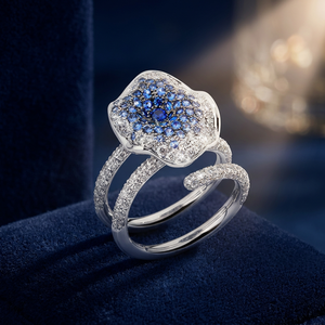 Luxury Blue Flower <b>Adjustable</b> <b>Ring</b> for Women 18K White Gold Plated Micro Pave CZ Sapphire Color Floral Open <b>Ring</b> Fashion Jewelry - Product Image 3