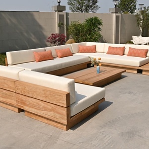 Ensemble <span class=keywords><strong>de</strong></span> <span class=keywords><strong>canapé</strong></span> d'extérieur en bois 4 pièces avec coussins résistants à l'eau, ensemble <span class=keywords><strong>de</strong></span> conversation pour patio, table basse pour <span class=keywords><strong>jardin</strong></span>, cour arrière, bord <span class=keywords><strong>de</strong></span> piscine - Product Image 4