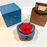 Éternelle fraîche acrylique fleur collier anneau véritable Rose carré boîte à bijoux pour le nouvel an fête des mères saint valentin cadeaux