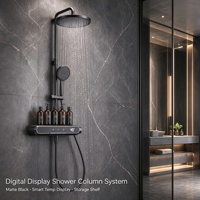 Ensemble de douche thermostatique avec affichage numérique LED, mitigeur en laiton à touches piano, système de douche pluie de luxe avec étagère de rangement OEM