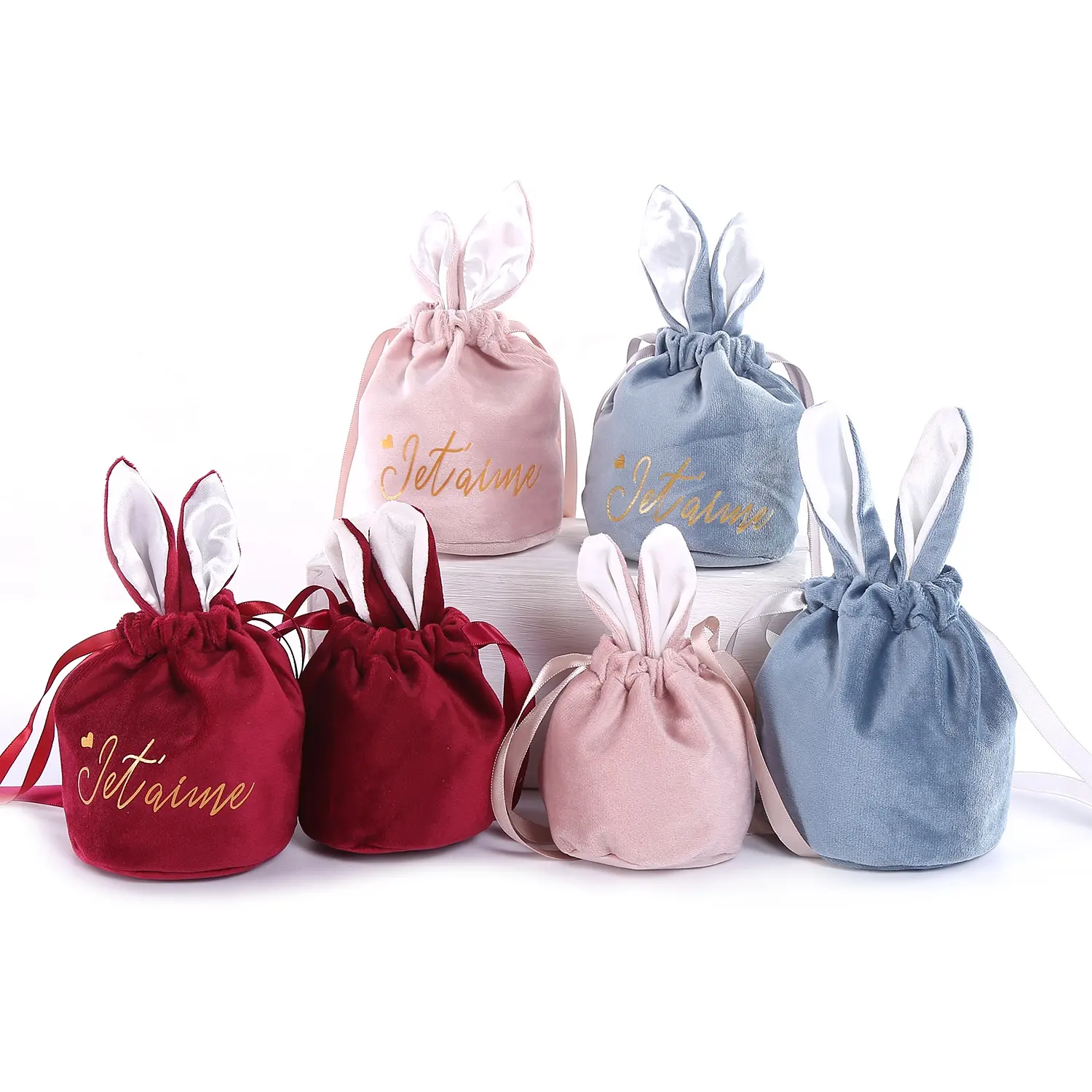 Pasen Mand Bunny Favor Tassen Pasen Koord Gift Bags Candy Pouches Konijn Oor Fluwelen Snoep Zakken