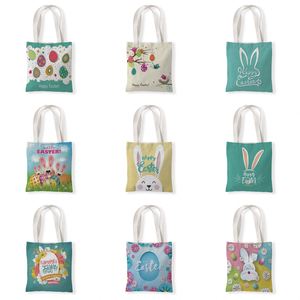 2024 Happy Easter cetakan dapat digunakan kembali dicetak kanvas menangani tas bahu anak-anak katun tas belanja kemasan mainan telur tas - Product Image 1