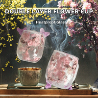 Tasse à café en verre double paroi créative et contemporaine avec fleurs séchées, effet sable mouvant, résistante à la chaleur, pour hôtel