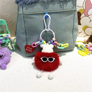Dễ thương đầy màu sắc Rex Thỏ tóc búp bê sang trọng Vòng Bóng Tim Kính mát Fluffy ELF Pom Pom Keychain điện thoại quyến rũ chuỗi phụ kiện - Product Image 6