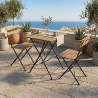 Ensemble bistrot moderne pliable 3 pièces avec structure en fer durable et plateau de table aspect bois pour table et chaises de salle à manger extérieure dans la cour