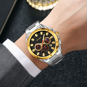 Skmei Men's Quartz Watch Stainless Steel Band Chronograph Calendar Moon Phase Water Resistant 30M Analog Display - Product Image 3