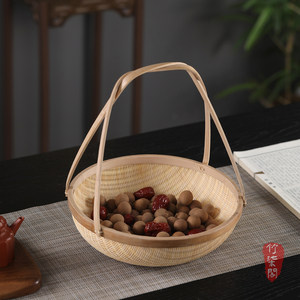 <b>Bamboo</b> Woven Basket Round Handheld Food <b>Container</b> For Kitchen Storage Fruit Tea Snack - Product Image 1