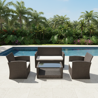 Ensemble de canapé en acier Joyeleisure KD 4 pièces avec coussins et table basse, design contemporain, pliable pour une utilisation en extérieur
