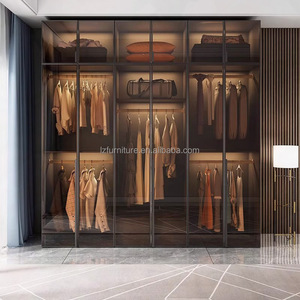 Custom Cloakroom Furniture <b>Clothes</b> <b>Storage</b> Cabinet Walk-In Closet Black Wardrobe Cabinet Wardrobe with Glass Door - Product Image 5