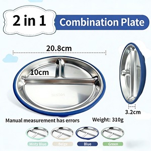 Juego de Vajilla Infantil de Silicona y Acero Inoxidable 304, Cuchara y Tenedor para Bebé, Vaso con Succión, Plato Dividido con Cubierta de Silicona Extraíble - Product Image 6