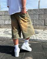 Jean short en denim délavé style skater décontracté pour homme, coupe large, effet usé, jorts baggy de créateur