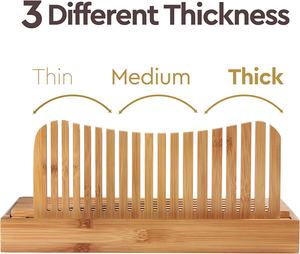 Guide de coupe compact pliable à 3 tranches d'épaisseur avec plateau à miettes Trancheuse à pain en bambou - Product Image 4