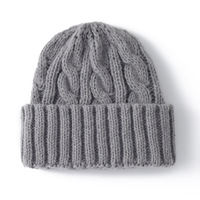 Bonnet d'hiver tricoté personnalisé avec logo, épais et chaud, à revers plié, couleur unie, en fil torsadé, pour l'extérieur et le quotidien contre le froid
