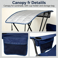 Chaise de camping pliable en acier toutes saisons avec poches latérales, chaise de plage portable avec protection solaire pour la pêche en extérieur et le jardin