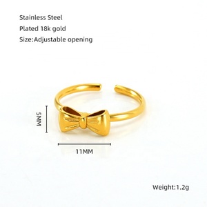 316L Stainless Steel Wholesale 18K PVD Gold Plating Dainty Cute Bowknot Flower Butterfly Bow <b>Adjustable</b> <b>Ring</b> for Women - Product Image 4
