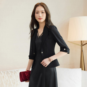 Women's Two Piece Suit Set Solid Color Satin Blazer And Dress Elegant Workwear For Office Wear - Product Image 3