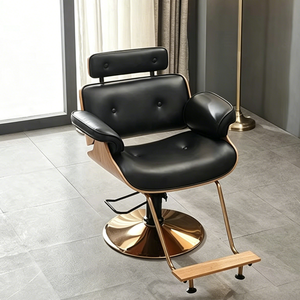 Fauteuil de barbier en métal au design européen moderne, hauteur réglable, avec repose-pieds en bois, pour usage en salon - Product Image 2