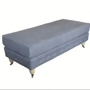 HL288 Nordic Rectangle French Style Solid Oak Fabric Covered Wooden Stool <strong>Caster</strong> <strong>Ottoman</strong> Bench Seat Chair Sofa Bed - Product Image 1