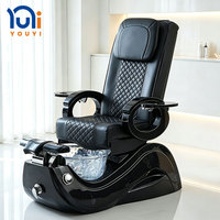 Fauteuil de pédicure noir avec bain de pieds en verre, fauteuil de pédicure électrique inclinable avec massage pour usage professionnel en salon