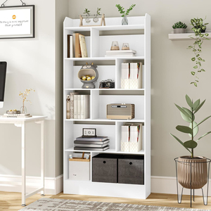 Estantería <span class=keywords><strong>Blanca</strong></span> Resistente con Certificación BSCI, Librería con 7 Compartimentos, Estante de Almacenamiento para Sala de Estar, Oficina, Dormitorio - Product Image 1