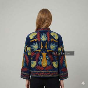 Chaqueta Bomber de Mujer, Gruesa, Ecológica, Bordada Artesanalmente, de Terciopelo/Algodón, Invernal, Retro, con Estampado Floral, Estilo Boho Chic Personalizado - Product Image 5