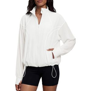 FOXA <b>Womens</b> Lightweight Athletic <b>Jacket</b> Oversized Fit Zippered Pockets Breathable Running Gym Apparel - Product Image 1