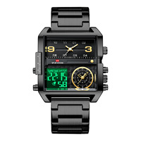 Reloj Deportivo Electrónico de Acero Inoxidable con Doble Pantalla, Cuadrado, Elegante, para Hombre, Personalizado, Resistente al Agua 3BAR, 46mm