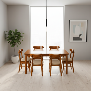 Best Indonesia furniture product 1 <b>set</b> of 1 dining table and 6 cushioned chairs for <b>restaurant</b> cafe living room - Product Image 1