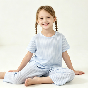 Pijamas para Niños, Conjuntos de Pijamas a Rayas de Color Claro, Ropa de Dormir de Manga Larga para Niñas, Conjunto de Pijama Personalizado, Proveedor de Bambú - Product Image 1