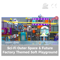 Centre de jeux pour enfants Happyzone, thème spatial multifonctionnel, avec tyrolienne, mur d'escalade, grand toboggan, projecteur, trampoline, aire de jeux intérieure