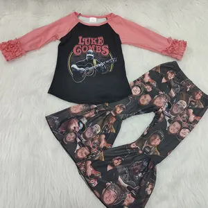 Groothandel winter baby girl outfit nieuwe baby meisje kleding pasgeboren kerst outfit Luke Gombs print stijl meisje kleding set broek